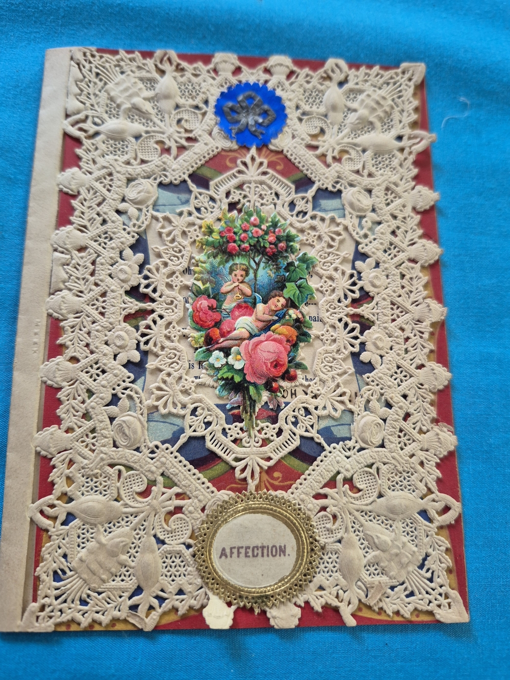 Antique Victorian Angels Roses Lace Embossed 3D Card Affection Valentine